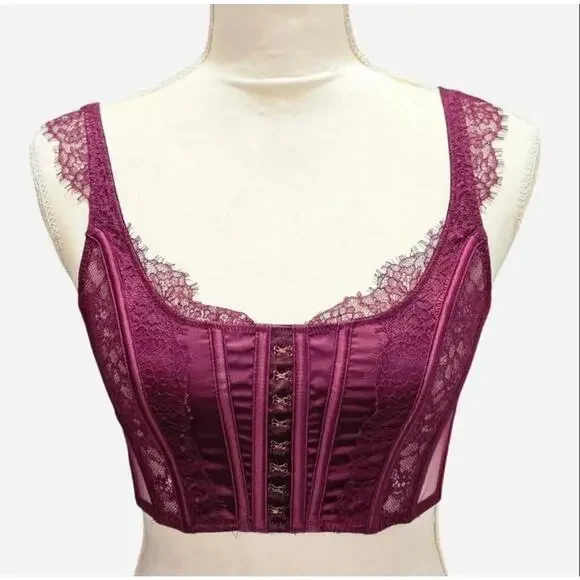 Victoria’s Secret Dream Angels Burgundy Lace Corset Bustier Gothic Romance Top - Picture 13 of 16